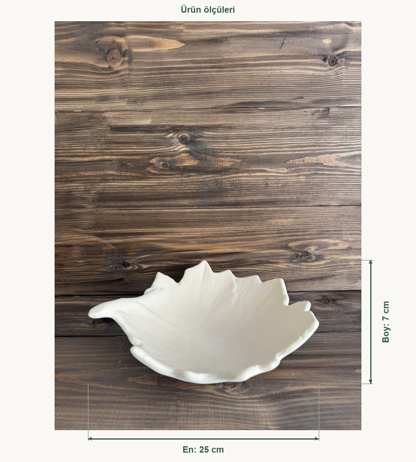 Ham Seramik Yaprak Formlu Dekoratif Kase - En 25 cm, Boy (Yükseklik) 7 cm