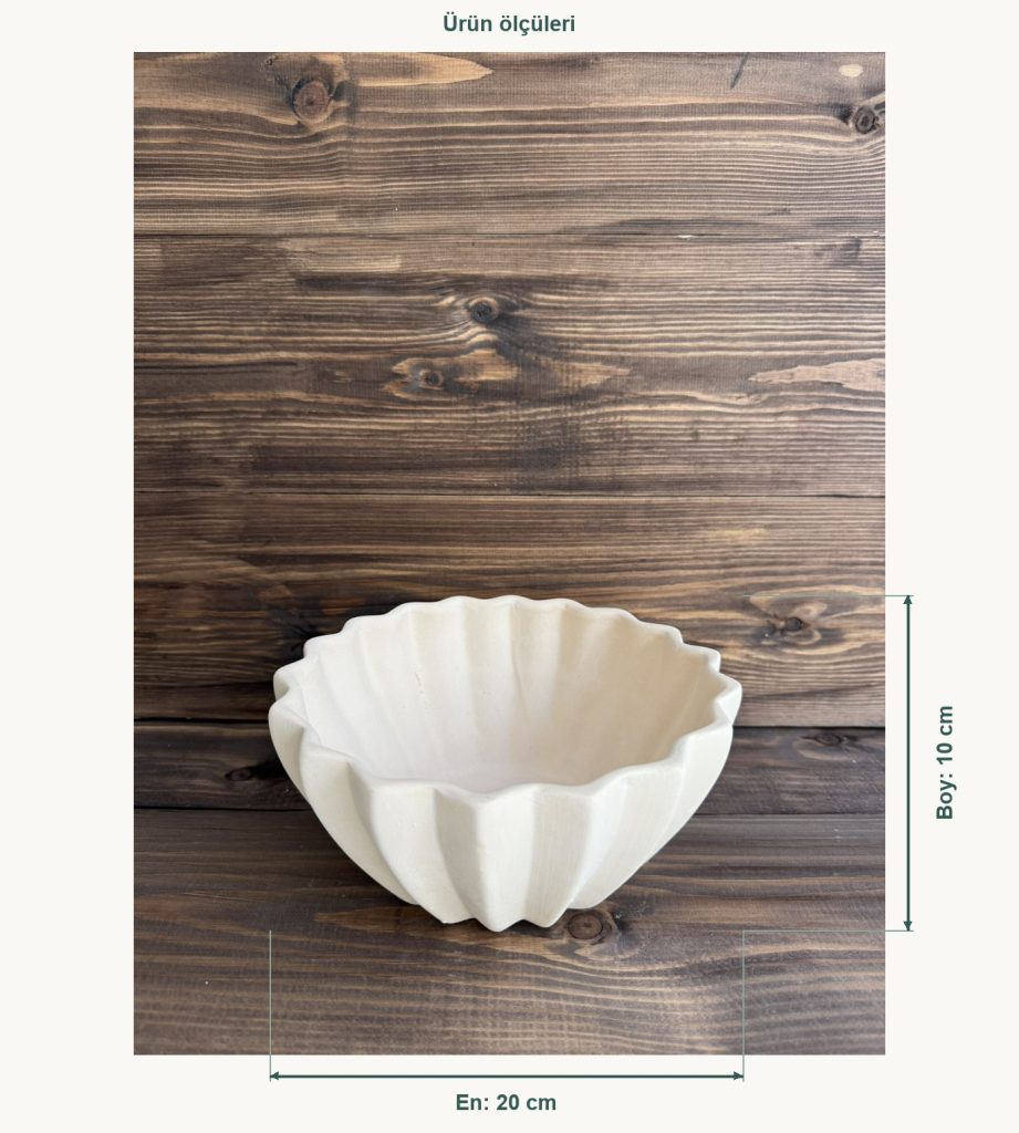 Ham Seramik Yivli Dekoratif Kase - En 20 cm, Boy (Yükseklik) 10 cm