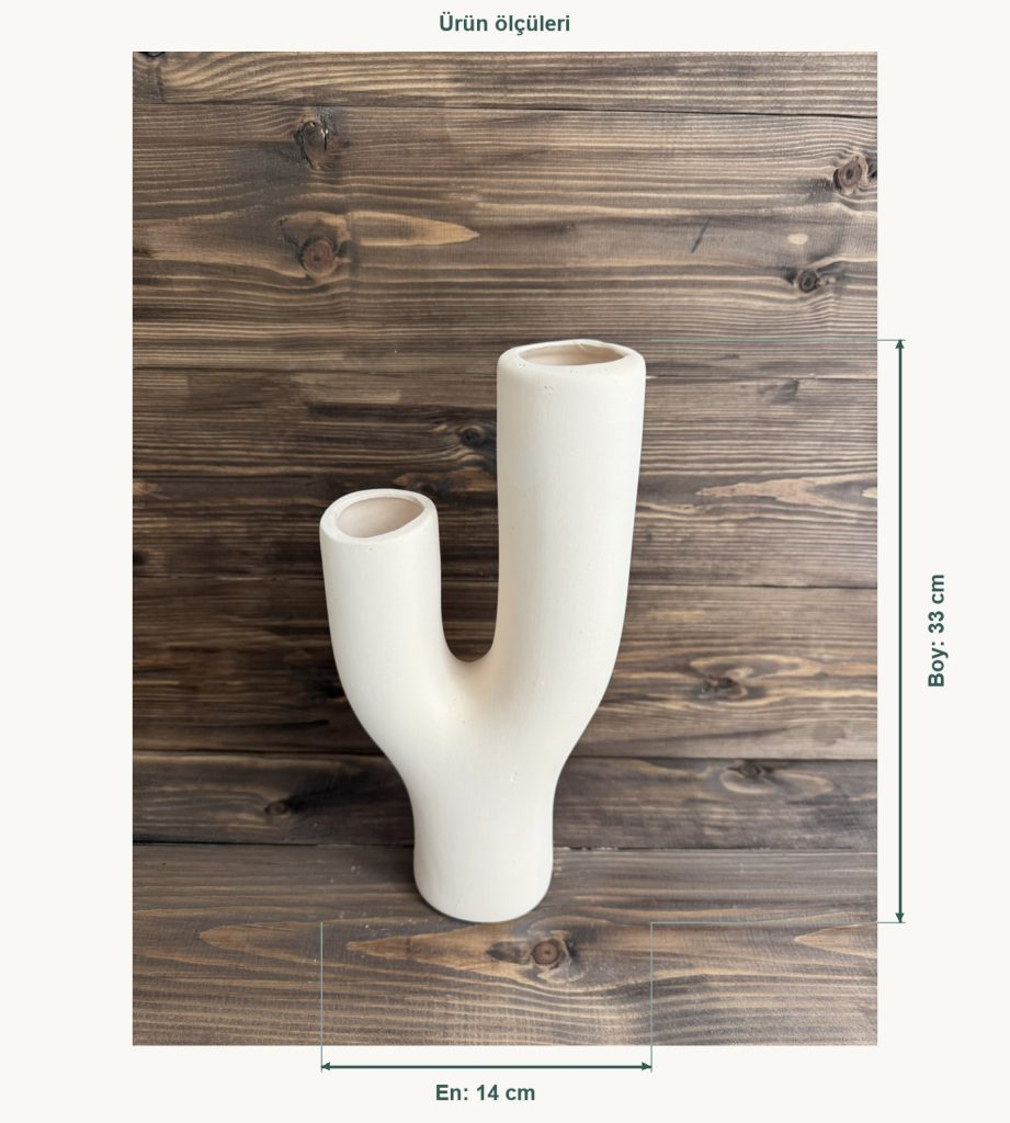 Ham Seramik Ypsilon Vazo - En 14 cm, Boy (Yükseklik) 33 cm